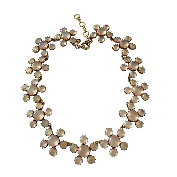 J. Crew Gold-Tone Iridescent White Opalescent Stones Statement Necklace Rare - Picture 3 of 11